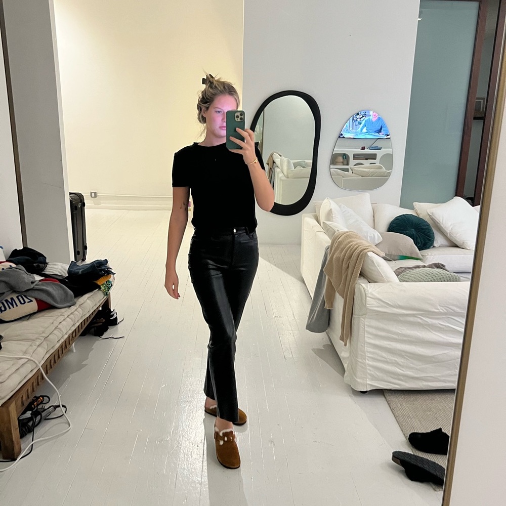 Aritzia Black High-Rise Faux Leather Straight Pants